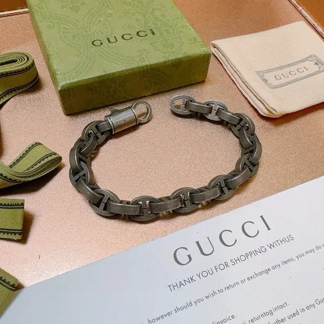 Gucci Horsebit 1955 Interlocking H-Link Oxidized Silver Bracelet 2