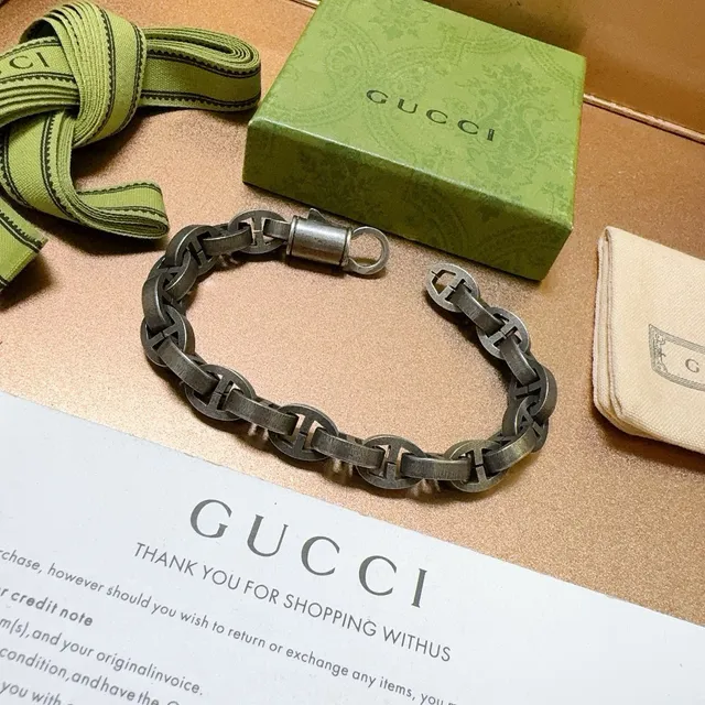 Gucci Horsebit 1955 Interlocking H-Link Oxidized Silver Bracelet 7