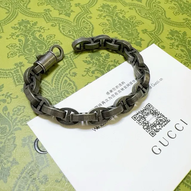 Gucci Horsebit 1955 Interlocking H-Link Oxidized Silver Bracelet 9