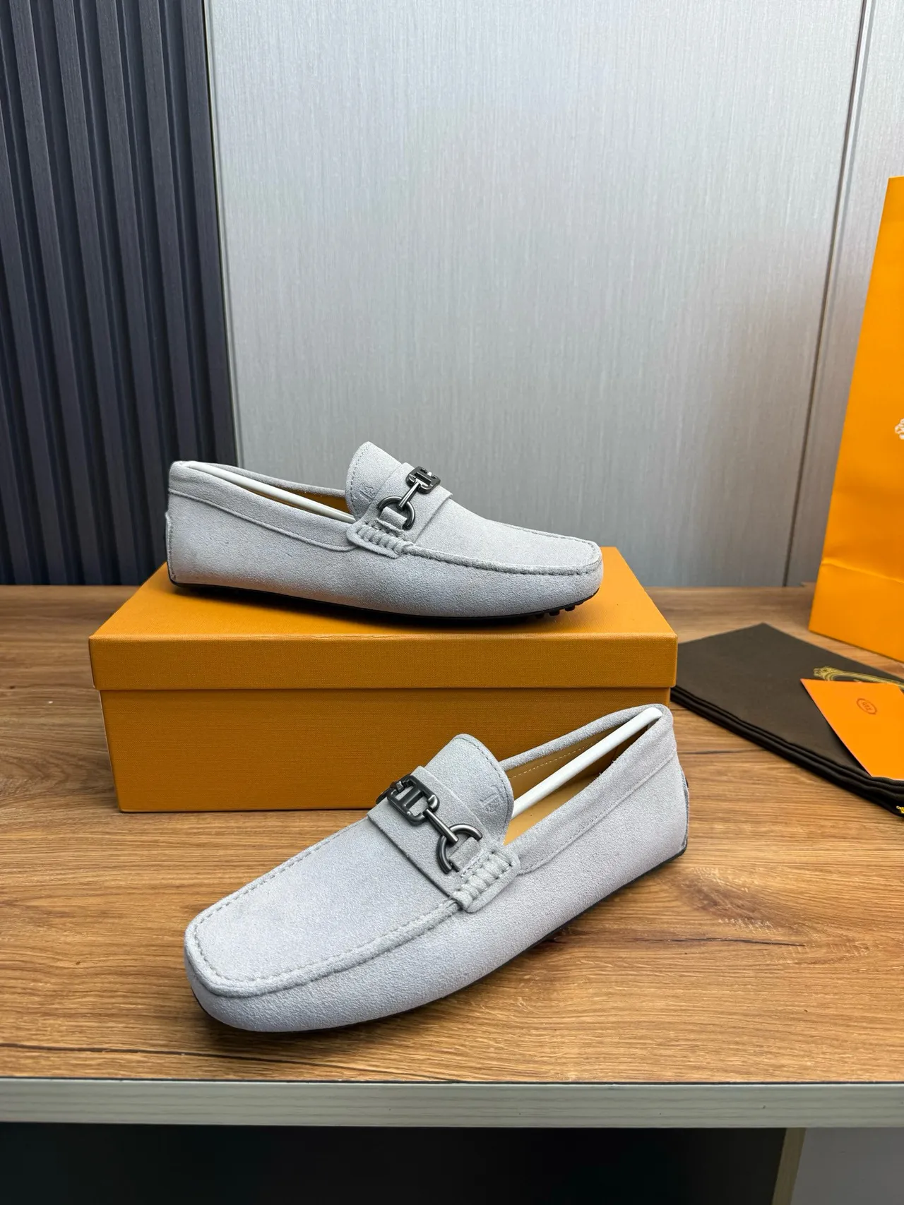 Gucci Horsebit 1955 Light Gray Suede Loafers 5