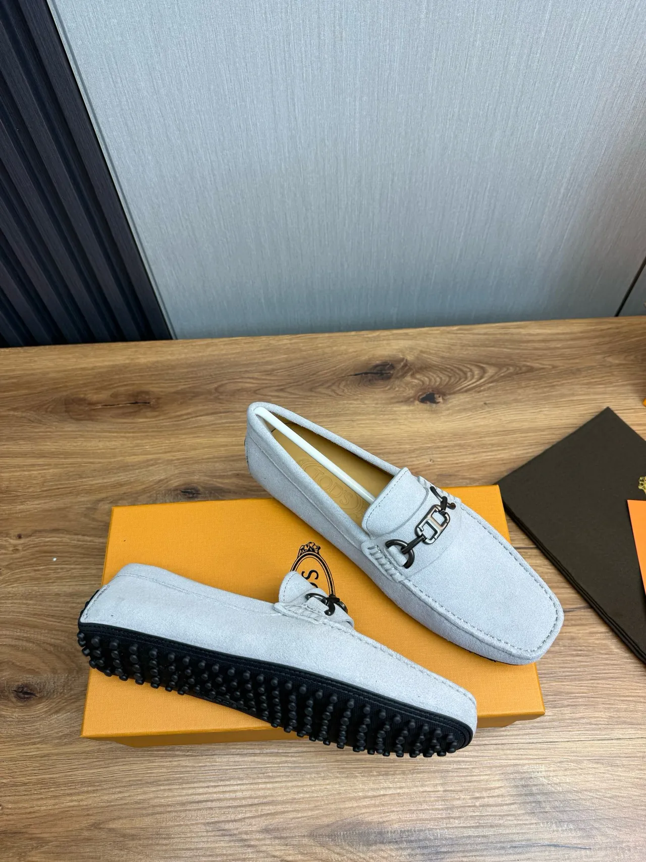 Gucci Horsebit 1955 Light Gray Suede Loafers 7