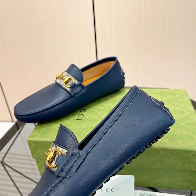 Gucci Horsebit 1955 Navy Blue Leather Loafers 6