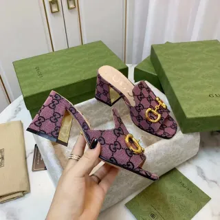 Gucci Horsebit 1955 بنفسجي ذهبي GG Monogram Canvas مشبك صندل كاجوال