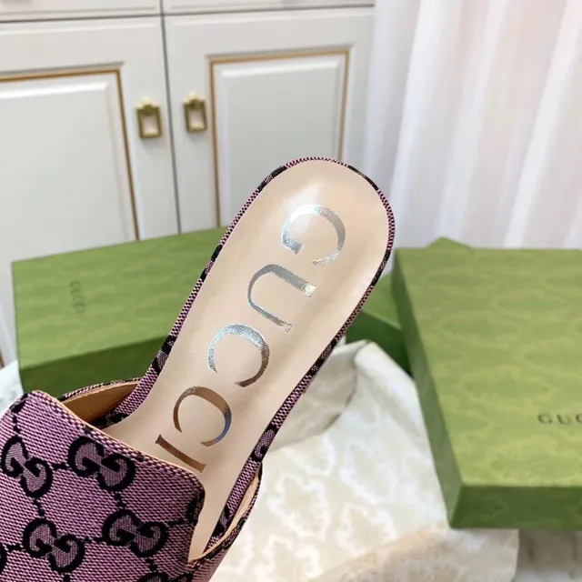 Gucci Horsebit 1955 Purple Gold GG Monogram Canvas Buckle Casual Sandals 2