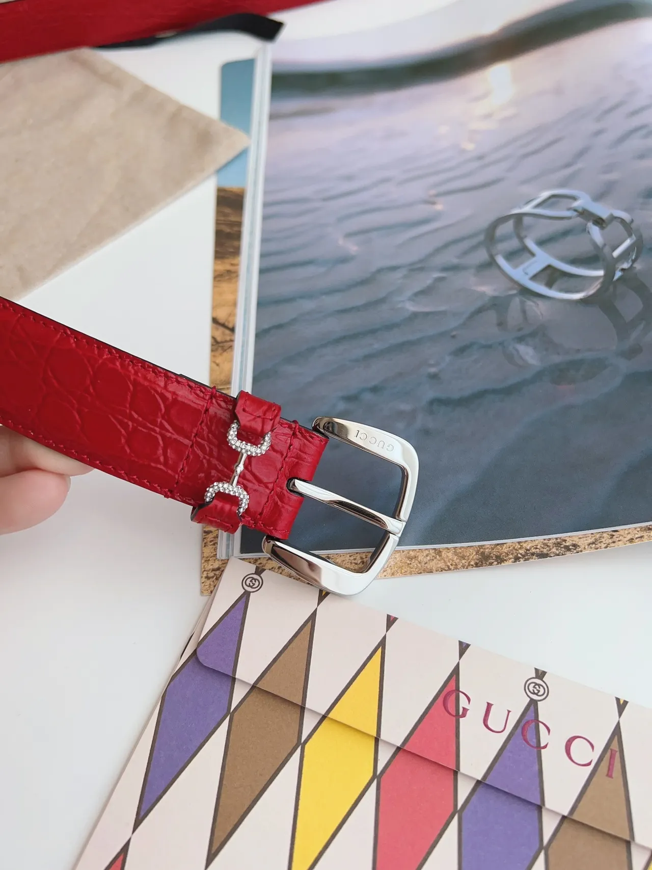 Gucci Horsebit 1955 Red Croc-Embossed Leather Belt 4