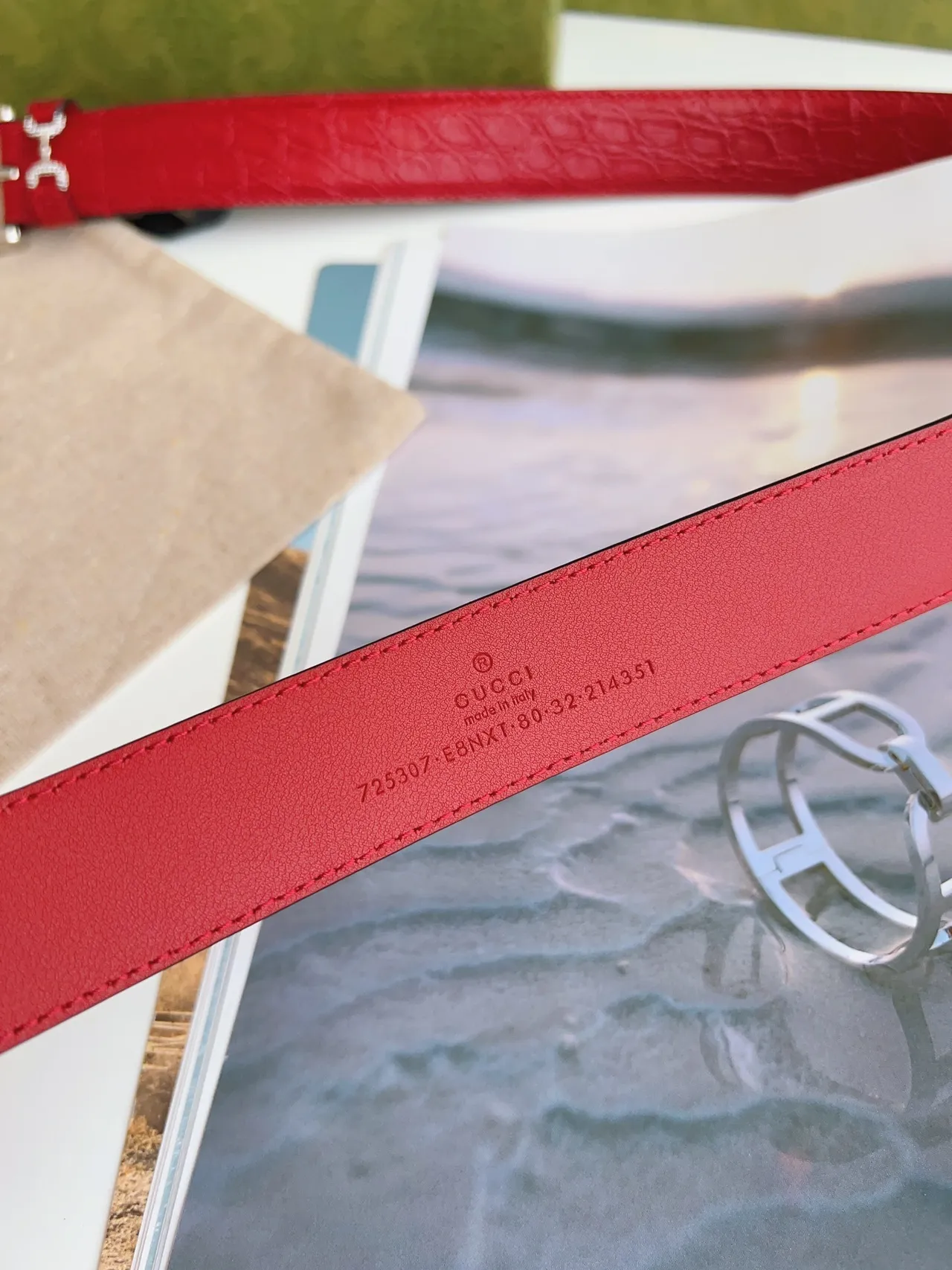 Gucci Horsebit 1955 Red Croc-Embossed Leather Belt 5