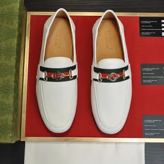 Gucci Horsebit 1955 সাদা চামড়ার ওয়েব স্ট্রাইপ লুফার্স
