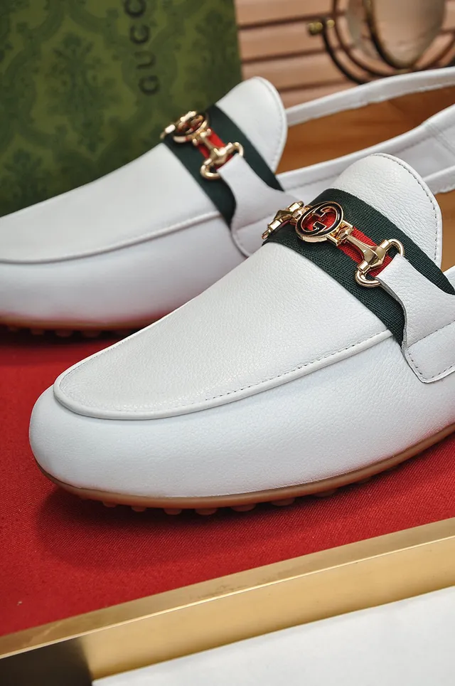 Gucci Horsebit 1955 White Leather Web Stripe Loafers 3