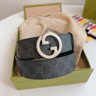 Gucci Interlocking G Belt رمادي داكن GG Monogram حزام جلد