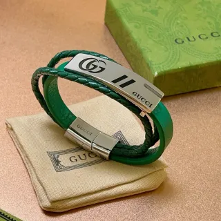 Gucci Interlocking GG سوار جلدي أخضر متشابك