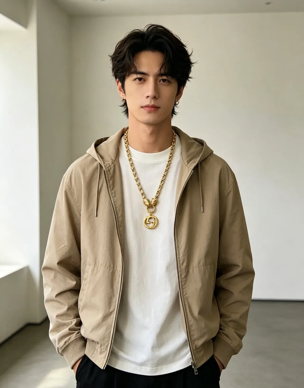 Gucci 狮头金链条相交G吊坠项链 5