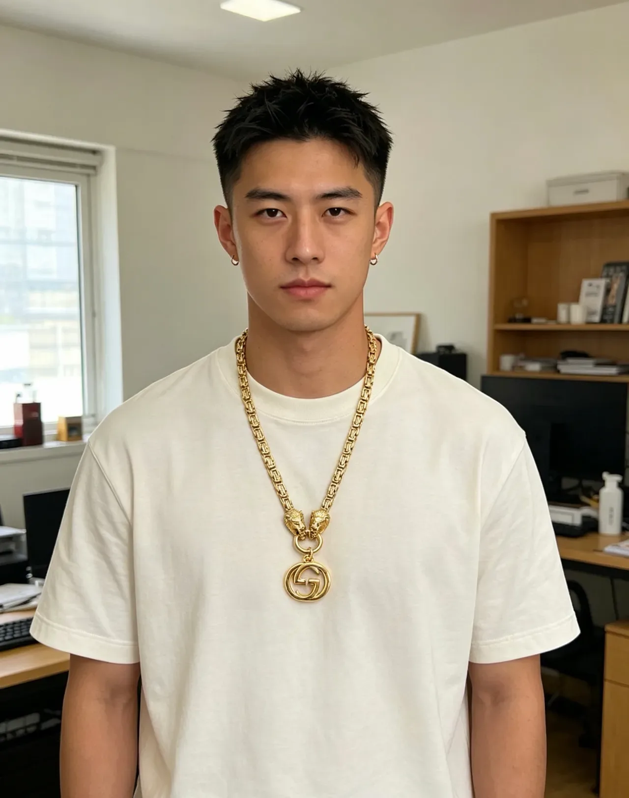 Gucci 狮头金链条相交G吊坠项链 8