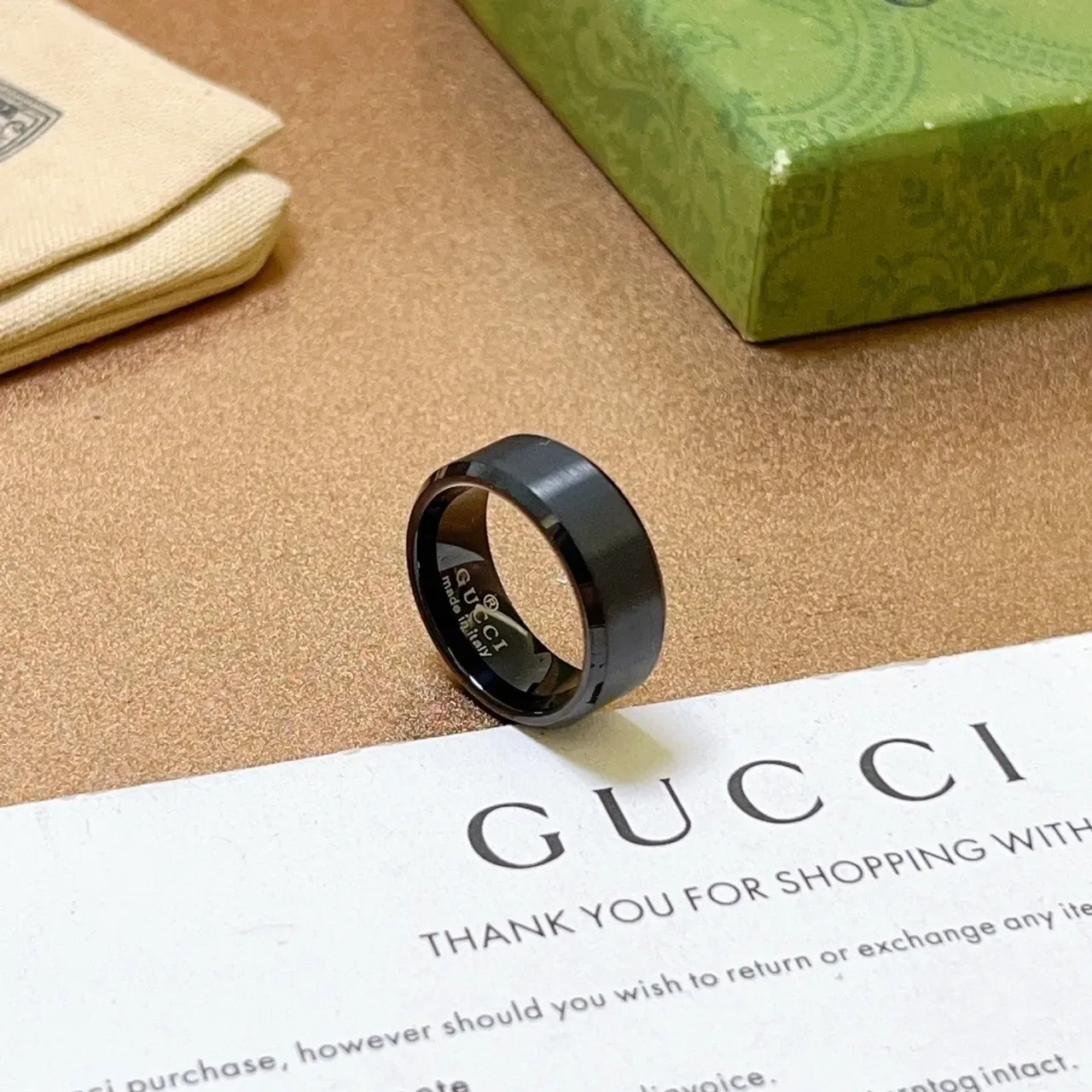 Gucci Matte Black Beveled Band Ring 6