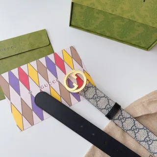Gucci Ophidia 米色黑色 Interlocking G Buckle GG Monogram Canvas Leather Belt