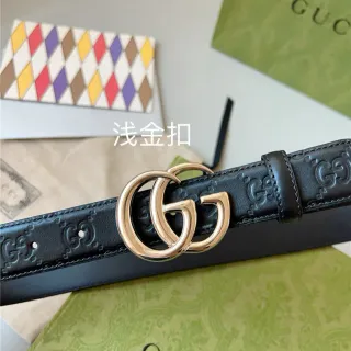 Cinturón de cuero Gucci Ophidia negro dorado estampado GG monograma interlocking double G hebilla