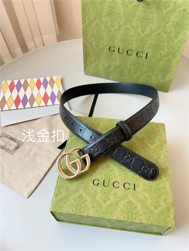 Cinturón de cuero Gucci Ophidia negro dorado estampado GG monograma interlocking double G hebilla 6