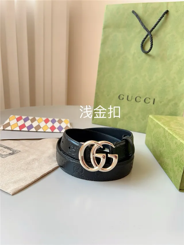 Cinturón de cuero Gucci Ophidia negro dorado estampado GG monograma interlocking double G hebilla 9