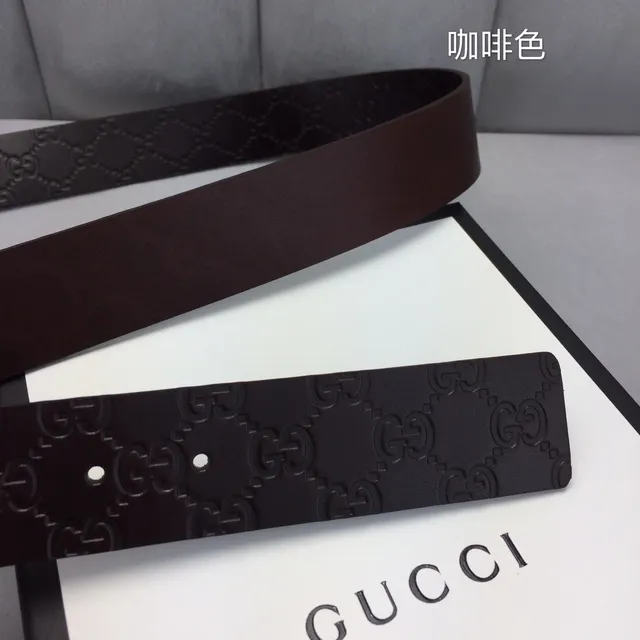Gucci Ophidia Brown Gold Embossed GG Monogram Interlocking Double G Buckle Leather Belt 7