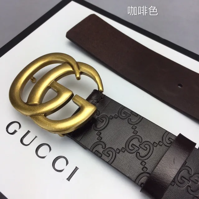 Gucci Ophidia Brown Gold Embossed GG Monogram Interlocking Double G Buckle Leather Belt 8