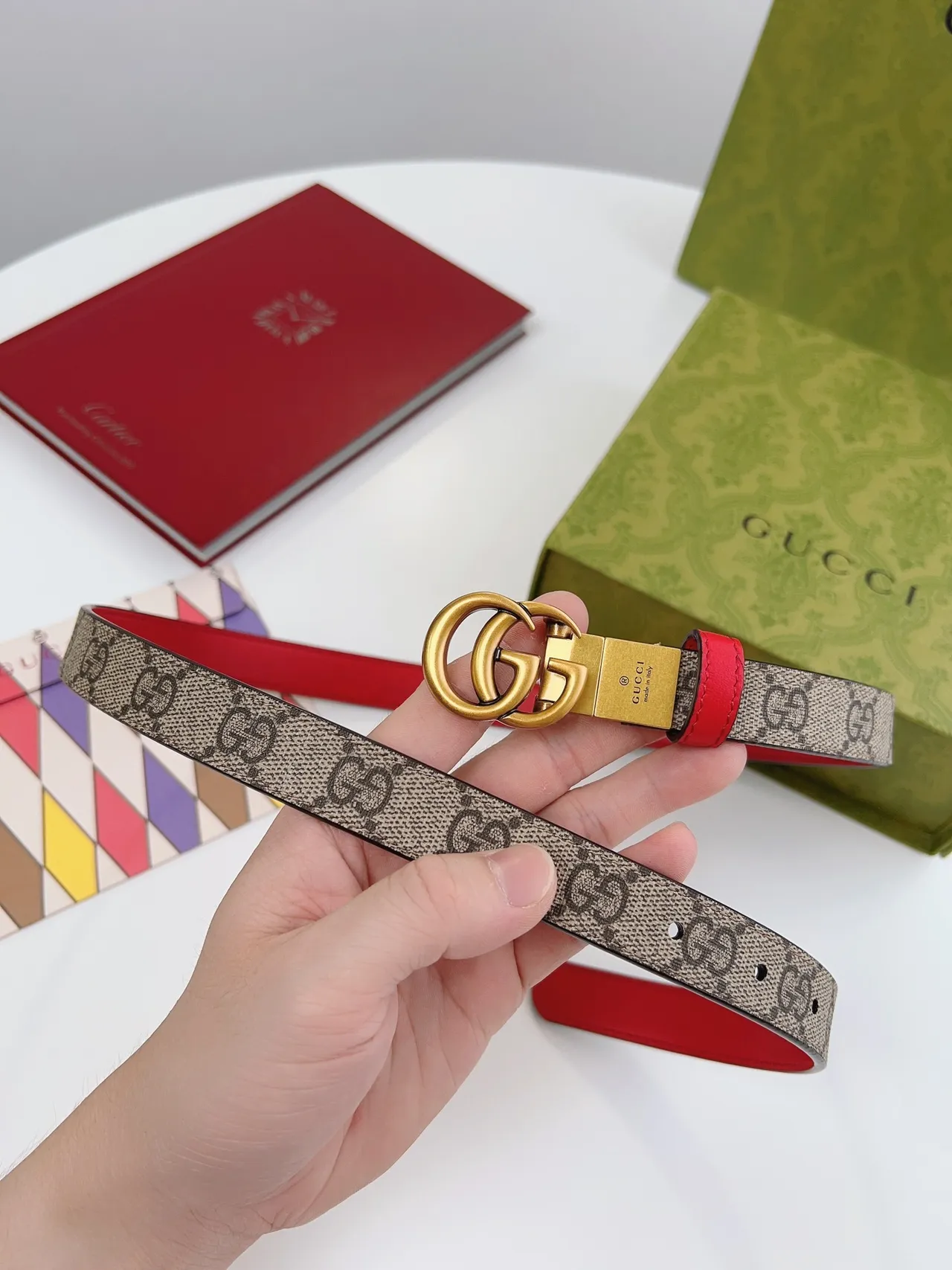 Gucci Ophidia GG Supreme Canvas and Red Leather Belt 3