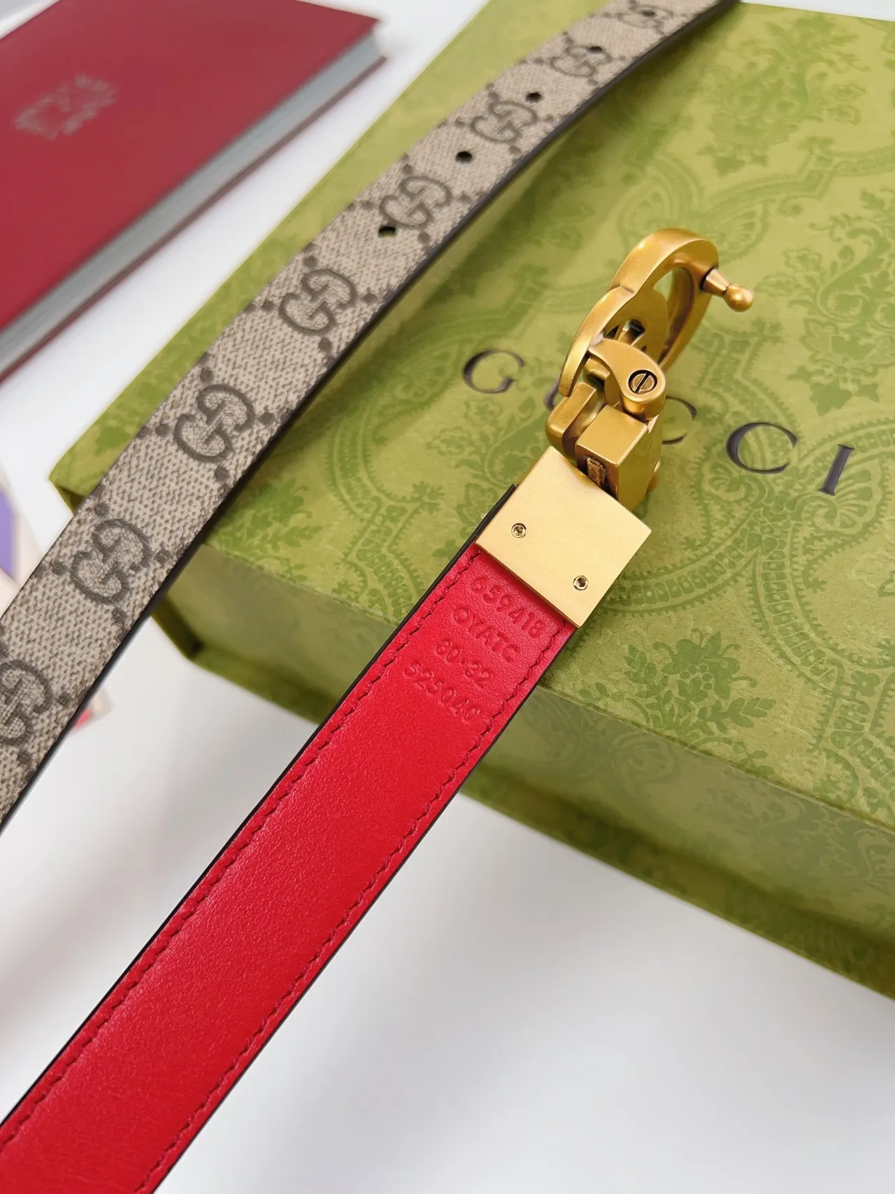 Gucci Ophidia GG Supreme Canvas and Red Leather Belt 6