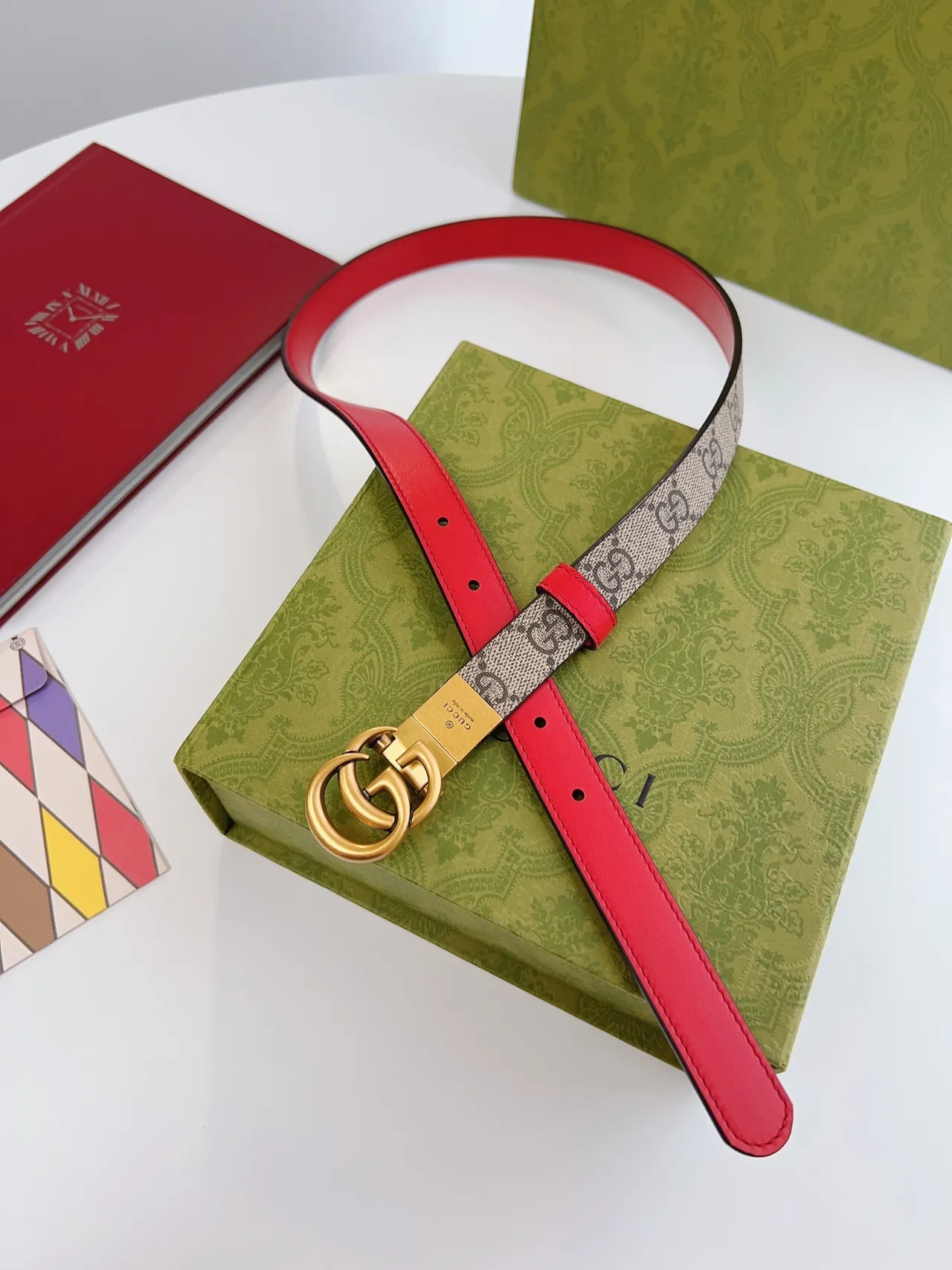 Gucci Ophidia GG Supreme Canvas and Red Leather Belt 7