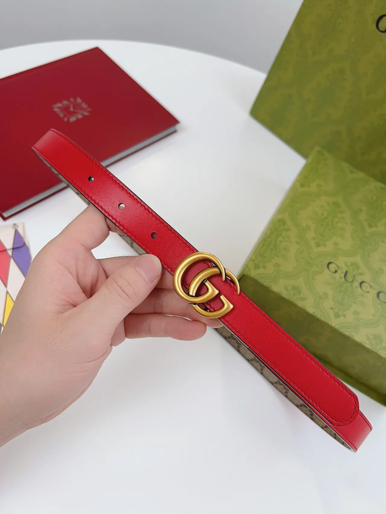 Gucci Ophidia GG Supreme Canvas and Red Leather Belt 8