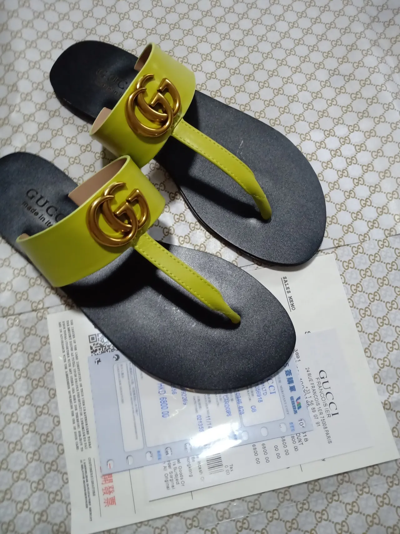 Gucci Ophidia Verde Lima Interlocking G Sandálias Thong Casual 3