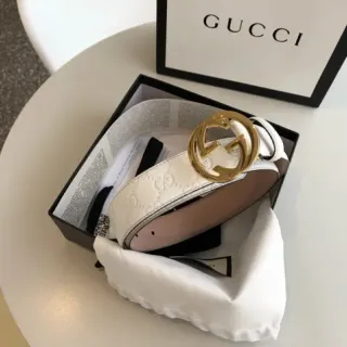Gucci Ophidia सफेद सोना उभरा GG मोनोग्राम interlocking G बकल चमड़े की बेल्ट