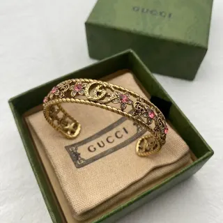 جوتشي سوار cuff ornate gold-tone floral crystal