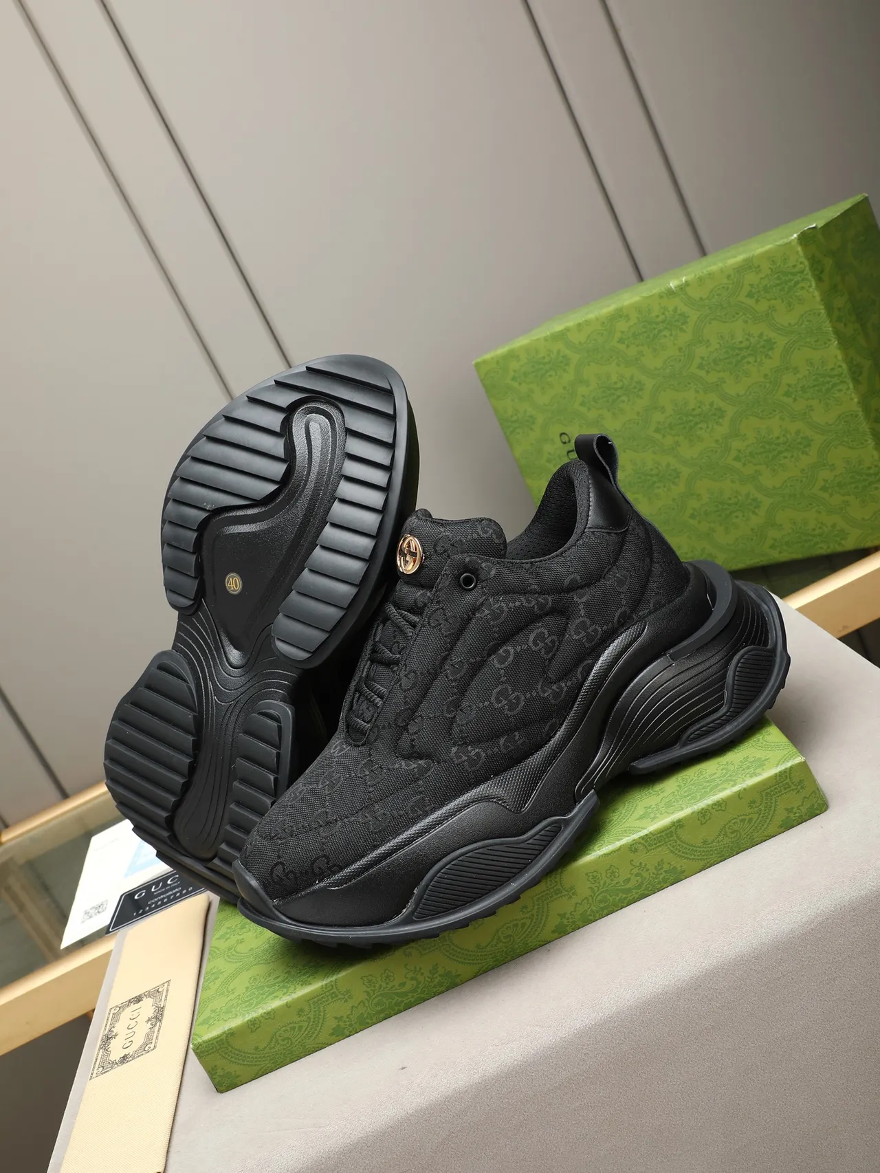 Gucci Rhyton Black Quilted GG Jacquard Chunky Sneakers 4