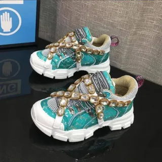Gucci Rhyton Zapatillas Chunky Turquesa con Cristales