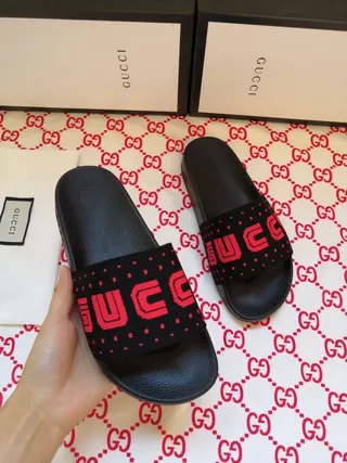 Gucci Screener Black and Red Logo Slippers 7