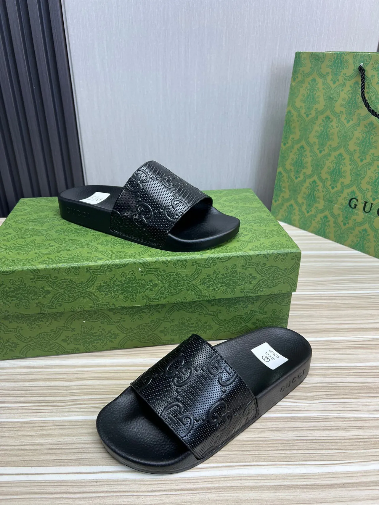 Gucci Screener Black Embossed GG Monogram Slipper 7