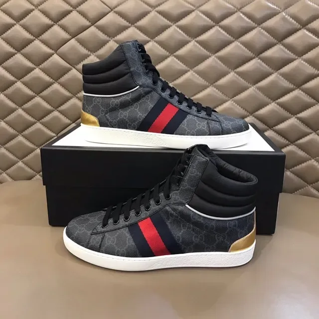 Gucci Screener काला धूसर लाल हरा सुनहरा जीवनशैली स्नीकर 4