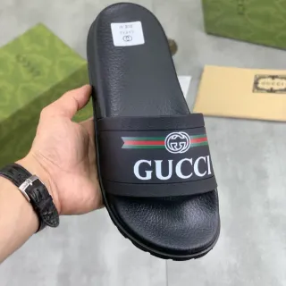 Gucci Screener Black Web Stripe 拖鞋