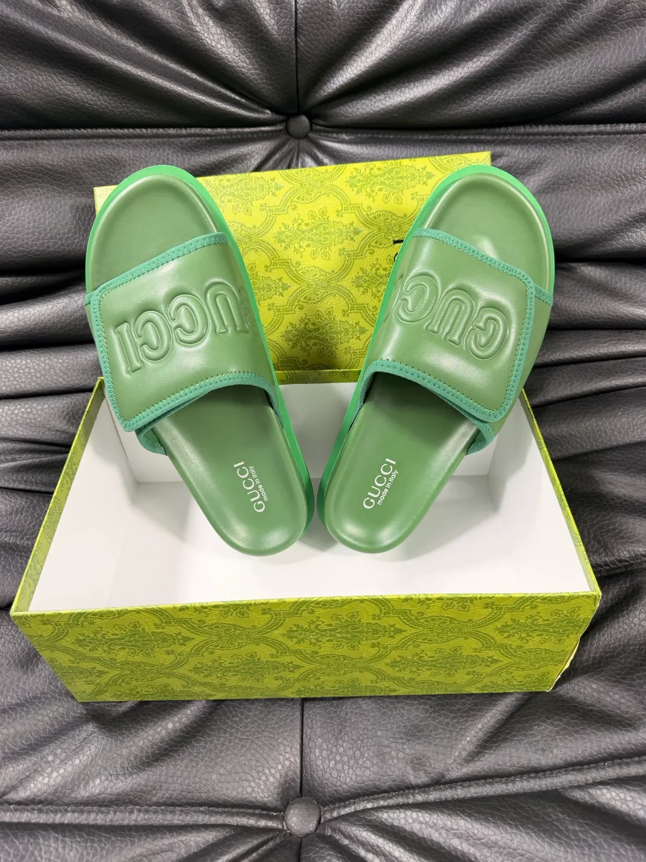 Gucci Screener Sandales Slides Vertes 3