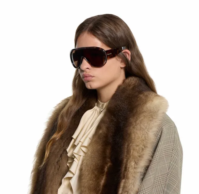 Gucci Screener Marbled Amber Acetate Oversized Shield Sunglasses 3