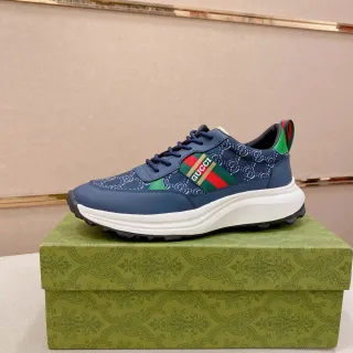 Gucci Screener Navy Blue Interlocking G Jacquard Web Stripe Chunky Sneakers