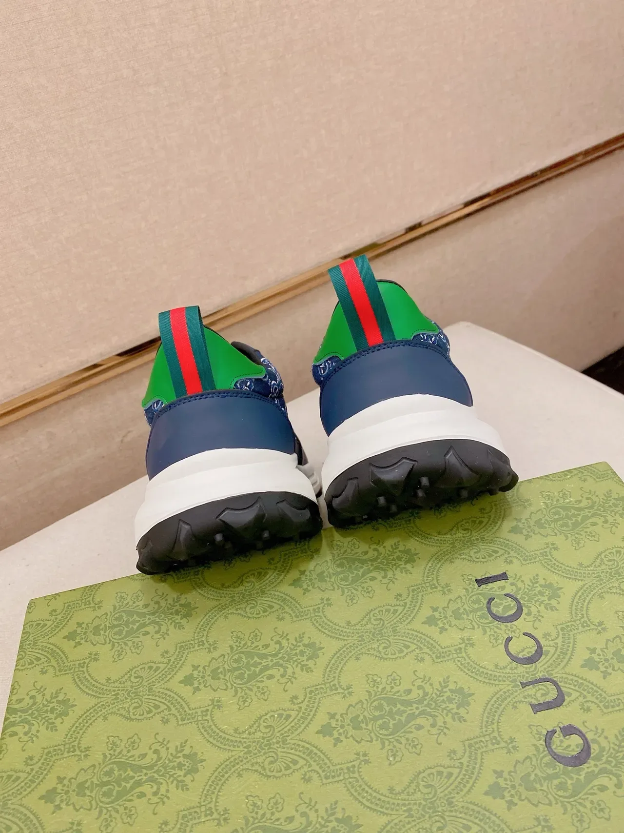 Gucci Screener Navy Blue Interlocking G Jacquard Web Stripe Chunky Sneakers 3