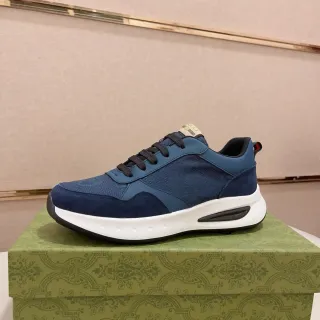 Gucci Screener Navy Blue Suede Mesh White Midsole Chunky Sneakers