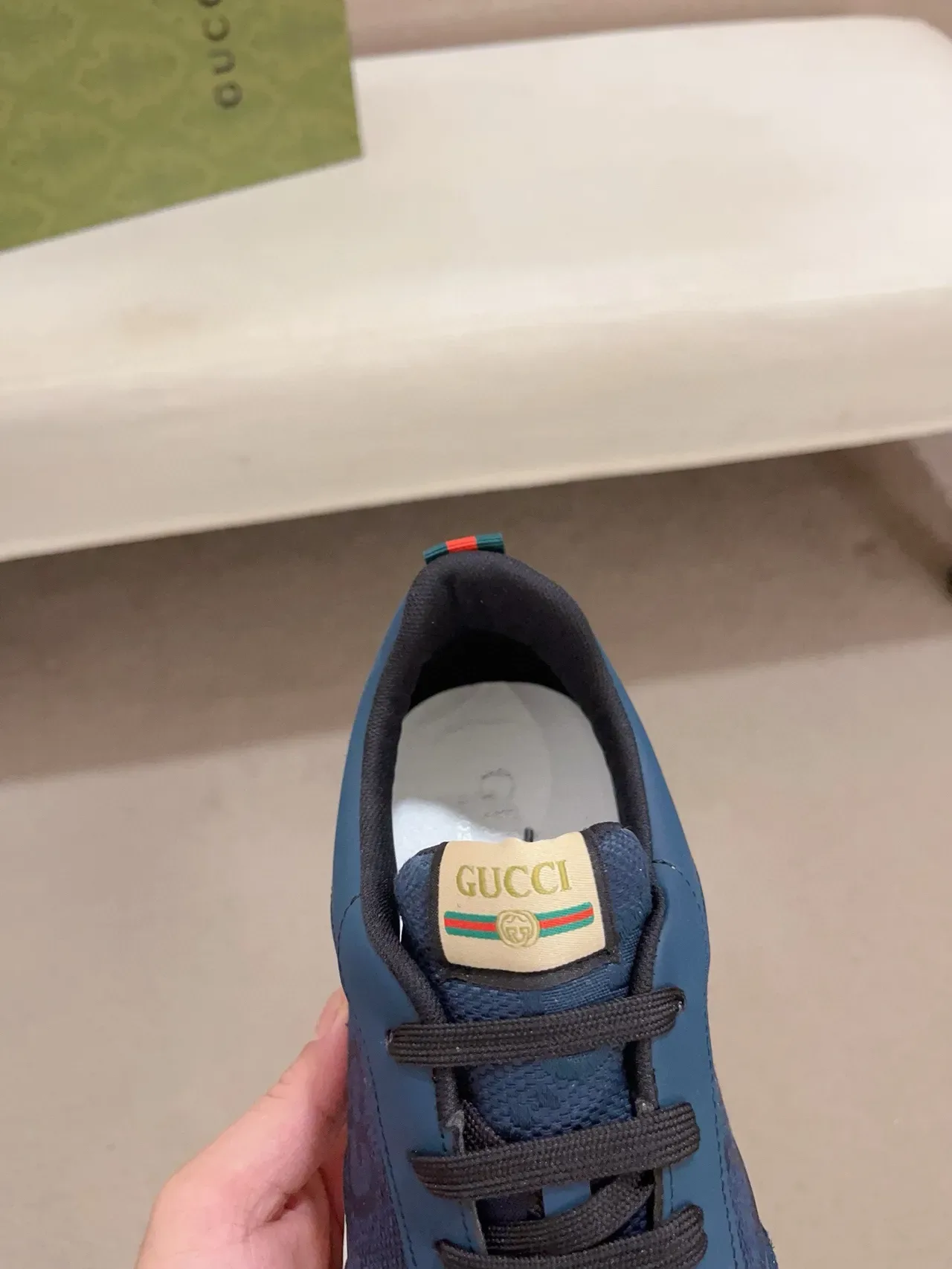 Gucci Screener Navy Blue Suede Mesh White Midsole Chunky Sneakers 6