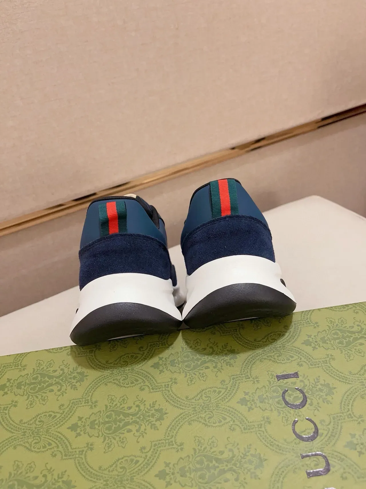 Gucci Screener Navy Blue Suede Mesh White Midsole Chunky Sneakers 8