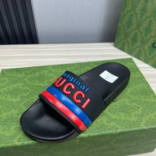 Gucci Screener Original Black Red Blue pantuflas
