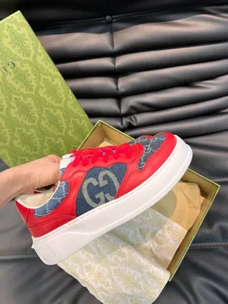 Gucci Screener Rouge et Bleu Denim Interlocking GG Lifestyle Sneakers 5
