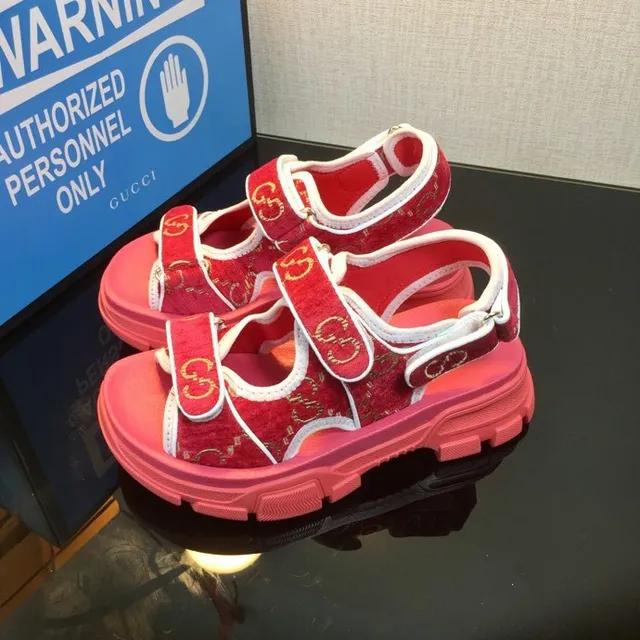 Gucci Screener Red Velvet and Pink Platform Gladiator Sandals 3