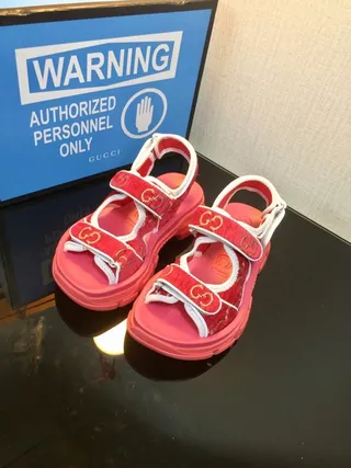 Gucci Screener Red Velvet and Pink Platform Gladiator Sandals 4