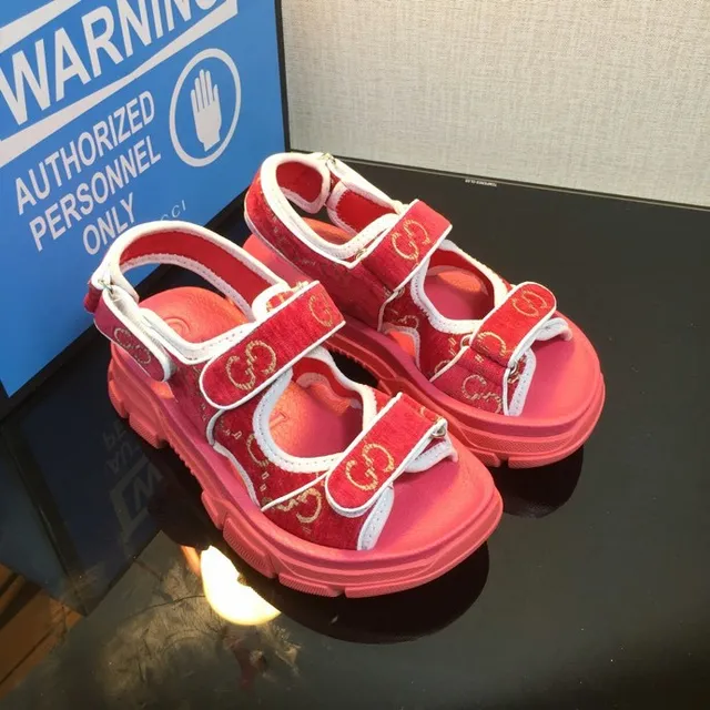 Gucci Screener Red Velvet and Pink Platform Gladiator Sandals 5