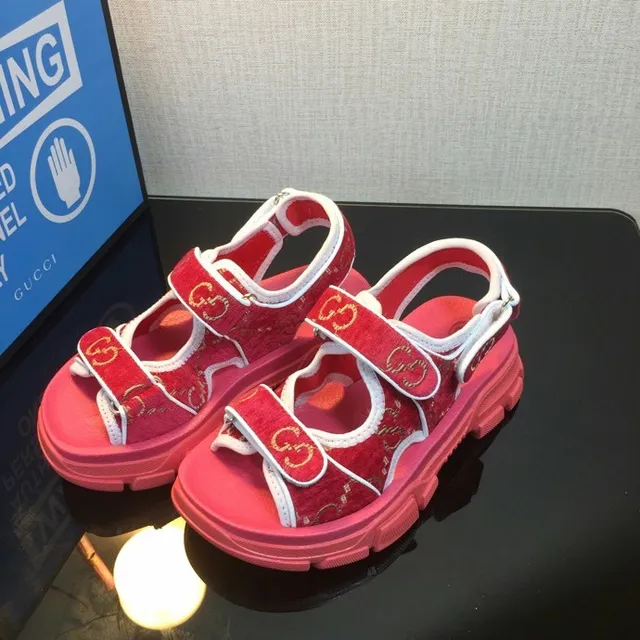 Gucci Screener Red Velvet and Pink Platform Gladiator Sandals 6