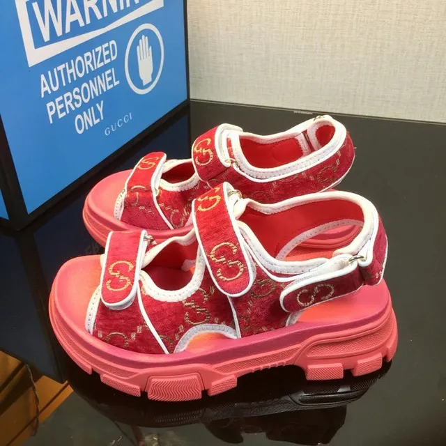 Gucci Screener Red Velvet and Pink Platform Gladiator Sandals 8